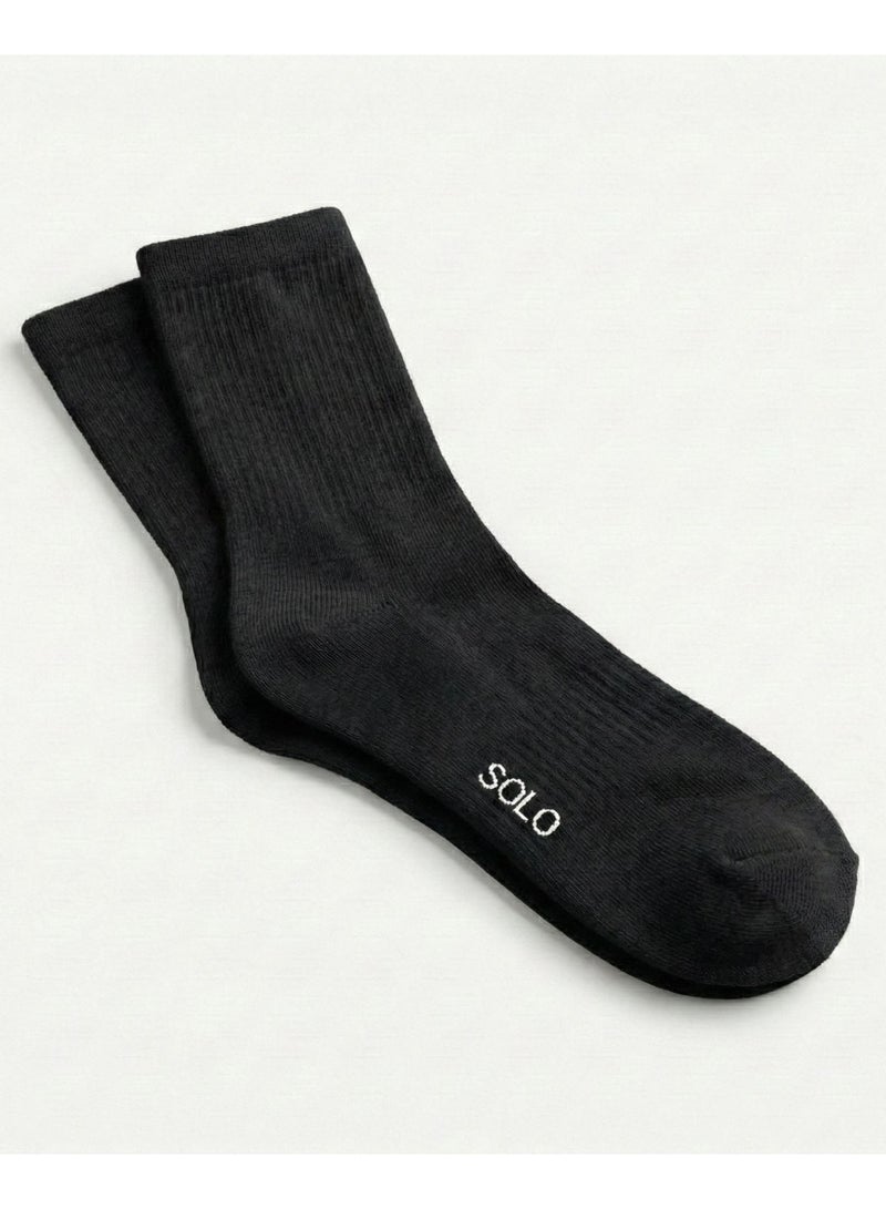 Solo Pack of 2 Cushioned Full Towel Cotton Socks - Black - Image 3